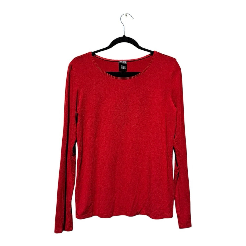 Eileen Fisher Scoop Neck‎ Long Sleeve Red Top M Rayon Blend USA Minimalist Chic